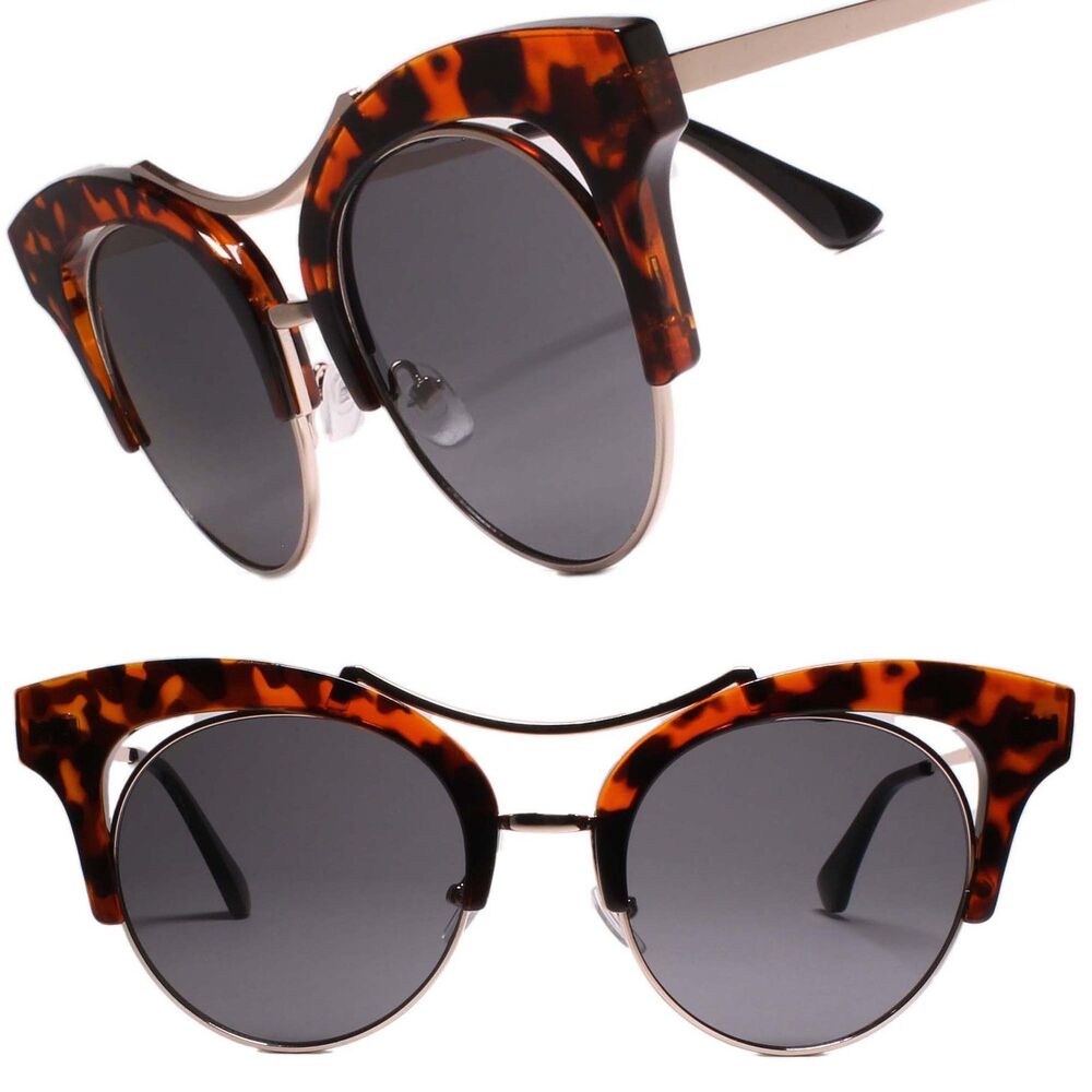 Fancy Elegant Fashionable Womens Round Lens Cat Eye Sunglasses Tortoise Frame